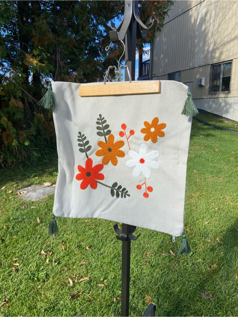 NWT Punch Embroidery Floral Pillow Cover